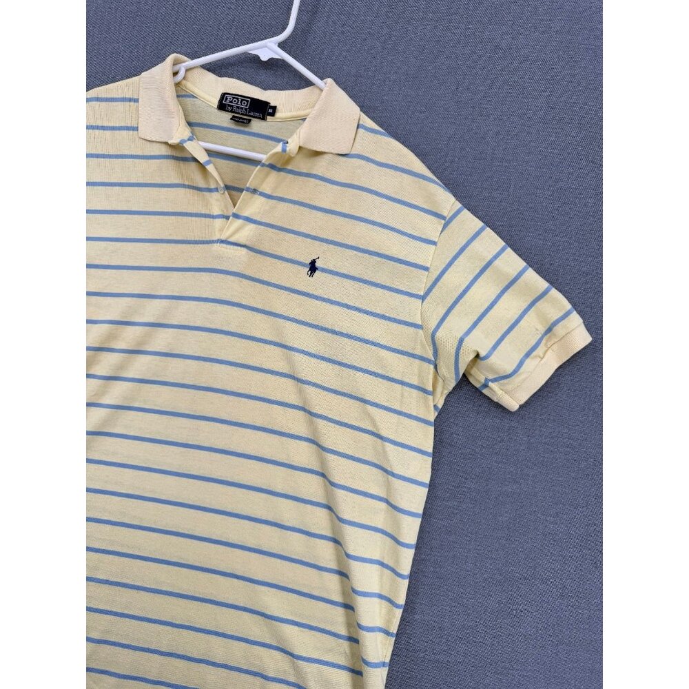 Vintage Polo Ralph Lauren Mens XL Yellow Stripe Polo Shirt Made In USA 90s